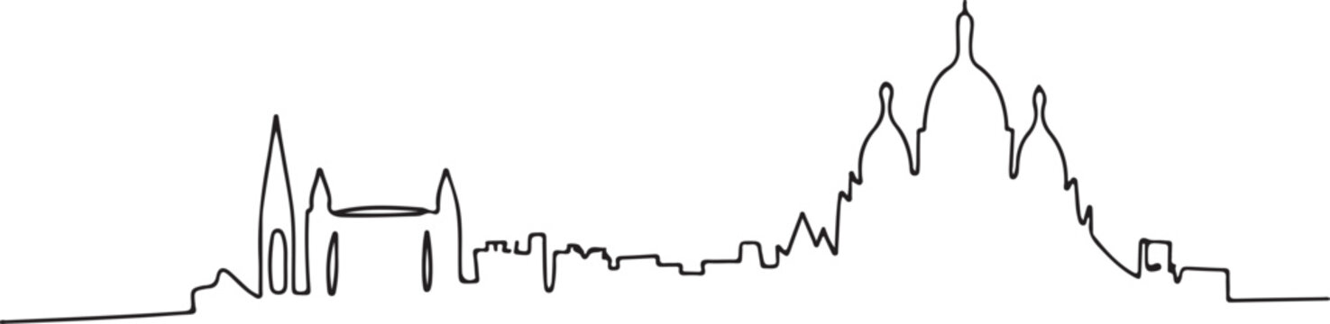 Continuous Line Art of Paris Skyline with Montmartre and Sacre Coeur Dome Minimal Outline Illustration