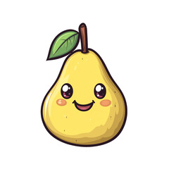 Adorable kawaii pear design isolated on white or transparent PNG background. Perfect for cute food, Japanese style, and children designs. Premium cartoon fruit illustration for creative projects.