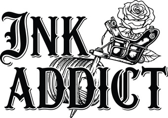 Ink Addict Tattoo Parlor Vector Typography With Grunge Texture