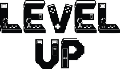 Level Up Gaming Vector Typography With Glitch Text Effect © MdFuyad
