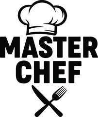Master Chef Crossed Knives Vector Emblem With Hat