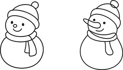  Christmas Outline Snowmen Set - Cute Hand Drawn Winter Holiday Icons.