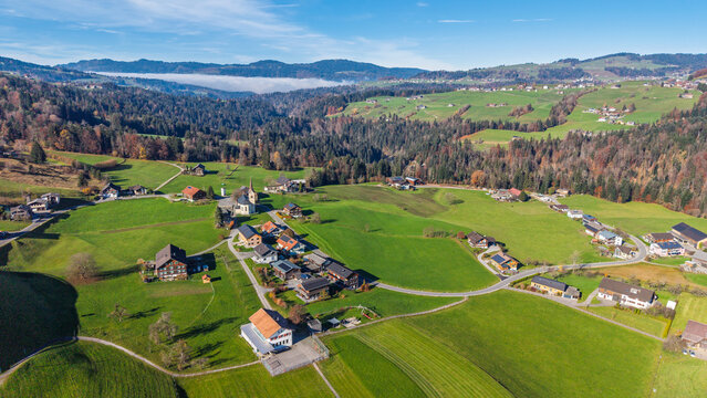 The village of M&uuml;selbach bei Alberschwende, Bregenzer Wald Region, State of Vorarlberg, Austria