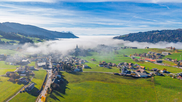 The Village of Alberschwende, Region of Bregenzerwald, State of Vorarlberg, Austria, Drone Photography