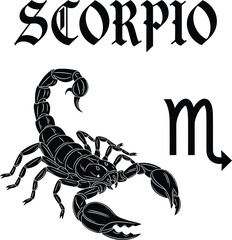 Scorpio Zodiac Sign Vector Illustration With Scorpion Silhouette