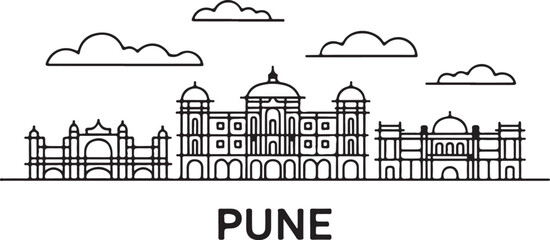 Fototapeta premium Continuous Line Art Pune Skyline with Minimal Buildings Outline in Simple Contour Style