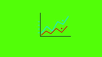 Dual trend line chart icon with rising blue and red graph lines on bright green background representing data analysis financial growth statistics performance tracking and business analytics visualizat