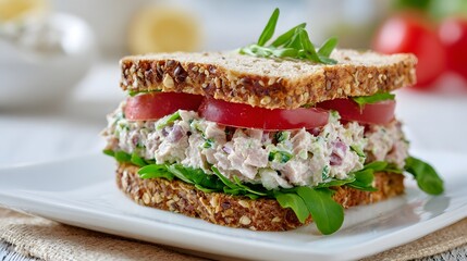 Tuna Salad Sandwich with Multigrain Bread and Fresh Greens