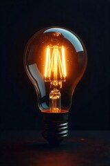 A bright, glowing light bulb illuminates a dark background, symbolizing inspiration and new ideas Perfect for concepts of innovation, creativity, and problem-solving , light source, dark, solution