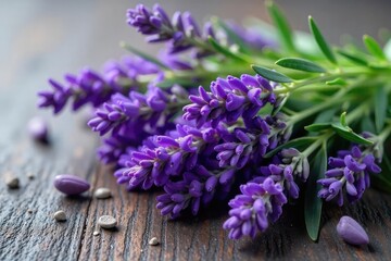 A calming arrangement of lavender sprigs nestled amongst olive branches, evoking serenity and natural beauty Perfect for spa, wellness, or aromatherapy themes , design, peaceful