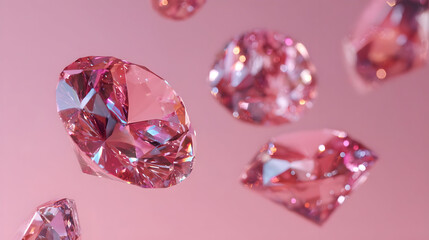 Radiant pink gemstones suspended in motion