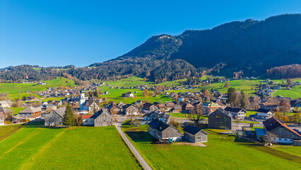 The Village of Andelsbuch, Region of Bregenzerwald, State of Vorarlberg, Austria, Drone Photography