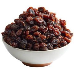 Png of bowl full of delicious raisins isolated on transparent background, a healthy snack and ingredient for baking