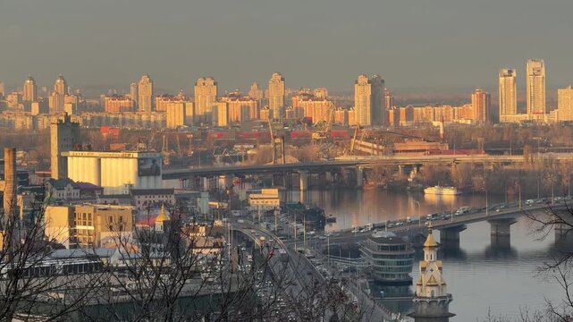 Kyiv city Ukraine view of the Podol district and Dnieper river.