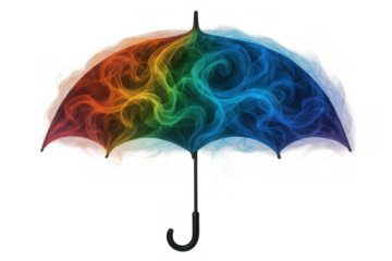 Umbrella creating a vibrant rainbow fractal pattern, illustrating creativity, protection, and colorful imagination, transparent background