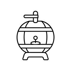 Line icon of a round beer keg or dispenser with a tap