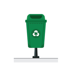 Flat bottomed organic outdoor trash can. Sidewalk trash can with metal pole.