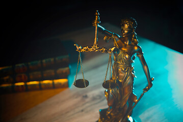 Lady Justice figurine on table. Law and justice