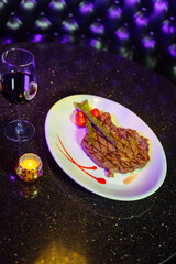 Dinner on table at restaurant