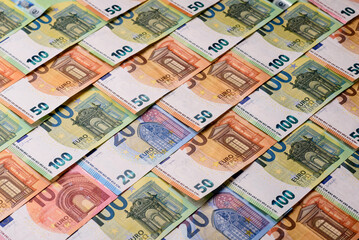 Fototapeta premium Euro, European currency cash banknotes for business. Euro banknotes