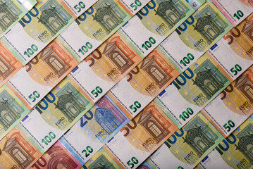 Fototapeta premium Euro, European currency cash banknotes for business. Euro banknotes