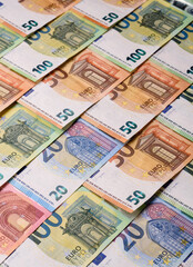 Euro, European currency cash banknotes for business. Euro banknotes