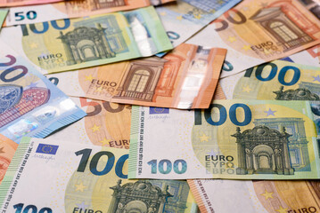 Euro, European currency cash banknotes for business. Euro banknotes