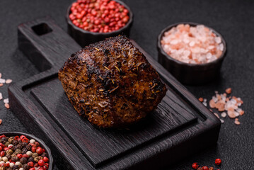 Grilled or barbecued beef steak, a fillet of meat cooked for dinner. Beef steak