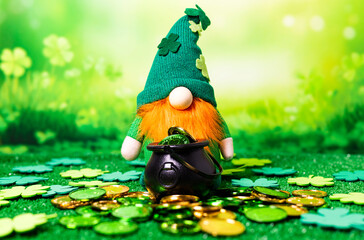 St Patrick soft figure with a cauldron and coins