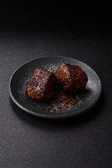 Grilled or barbecued beef steak, a fillet of meat cooked for dinner. Beef steak