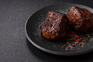 Grilled or barbecued beef steak, a fillet of meat cooked for dinner. Beef steak