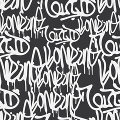 Bold vector graffiti seamless pattern with abstract tags