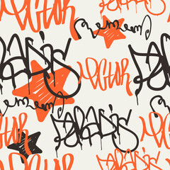 Bold vector graffiti seamless pattern with abstract tags
