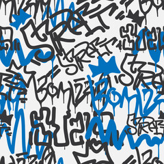 Bold vector graffiti seamless pattern with abstract tags