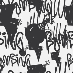 Bold vector graffiti seamless pattern with abstract tags