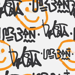 Bold vector graffiti seamless pattern with abstract tags