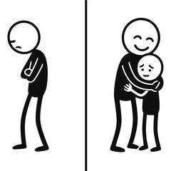 Ignoring Inner Child - Later Hugging It Stickman Figures Vector Design