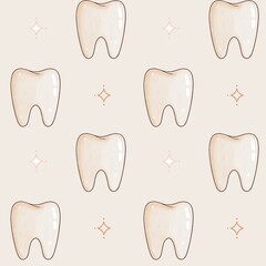 Hand Drawn Tooth Repeat Pattern for Kids and Dental Themes