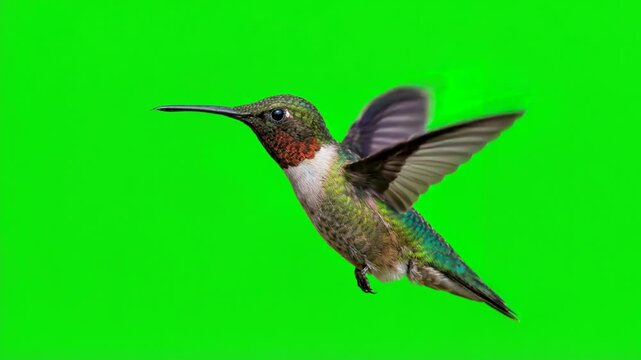 hummingbird with a flower isolated on green screen background for vfx projects video