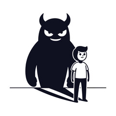 Overcoming Fear (Shadow Monster Disappears) Stickman Figures Vector Design