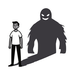 Overcoming Fear (Shadow Monster Disappears) Stickman Figures Vector Design