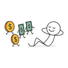 Passive Income Money Walking Toward Them Stickman Figures Vector Design