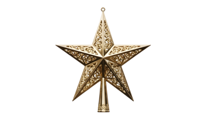 Luxurious ornate golden five point star tree topper with intricate filigree design for holidays