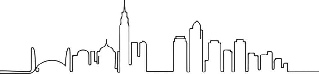 Continuous Line Art Skyline Arranged Symmetrically Left Right in Minimal Contour Outline Style
