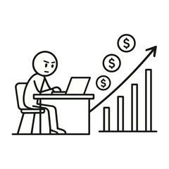 Productivity Increases Income (Growth Chart) Stickman Figures Vector Design
