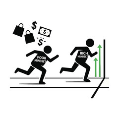 Rich Mindset Vs Poor Mindset Race Stickman Figures Vector Design