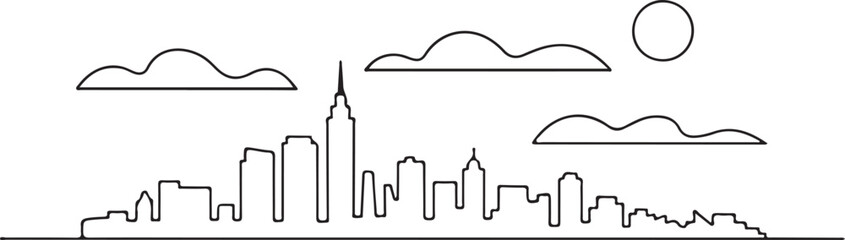 Fototapeta premium Continuous Line Art Skyline as Minimal Monoline Landscape in Simple Contour Outline Style