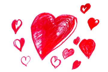 Red love heart made of rough strokes isolated over white background for Valentine s Day, wedding or other purpose. Hand drawing vector illustration.