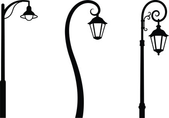 Street Lamp Silhouette Set Vector Illustration