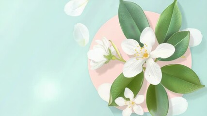 Video A pink plate decorated with white flowers and green leaves, perfect for a rustic or vintage-themed event